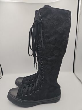 Converse Black Knee-High Lace-Up Lace-Overlay Sneakers